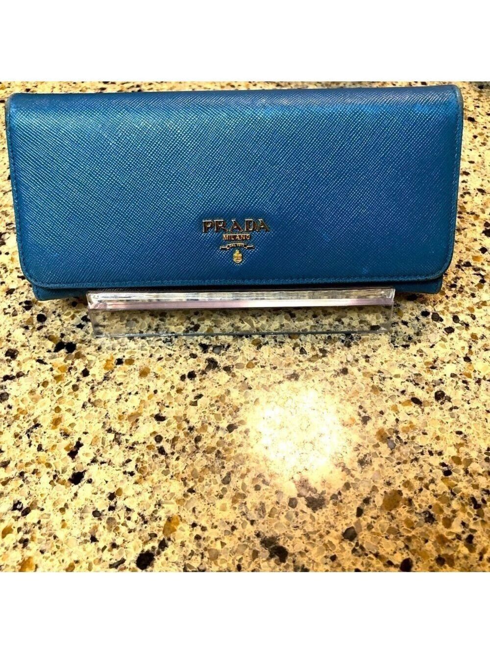 Prada Blue Saffiano Leather Flap Continental Wallet